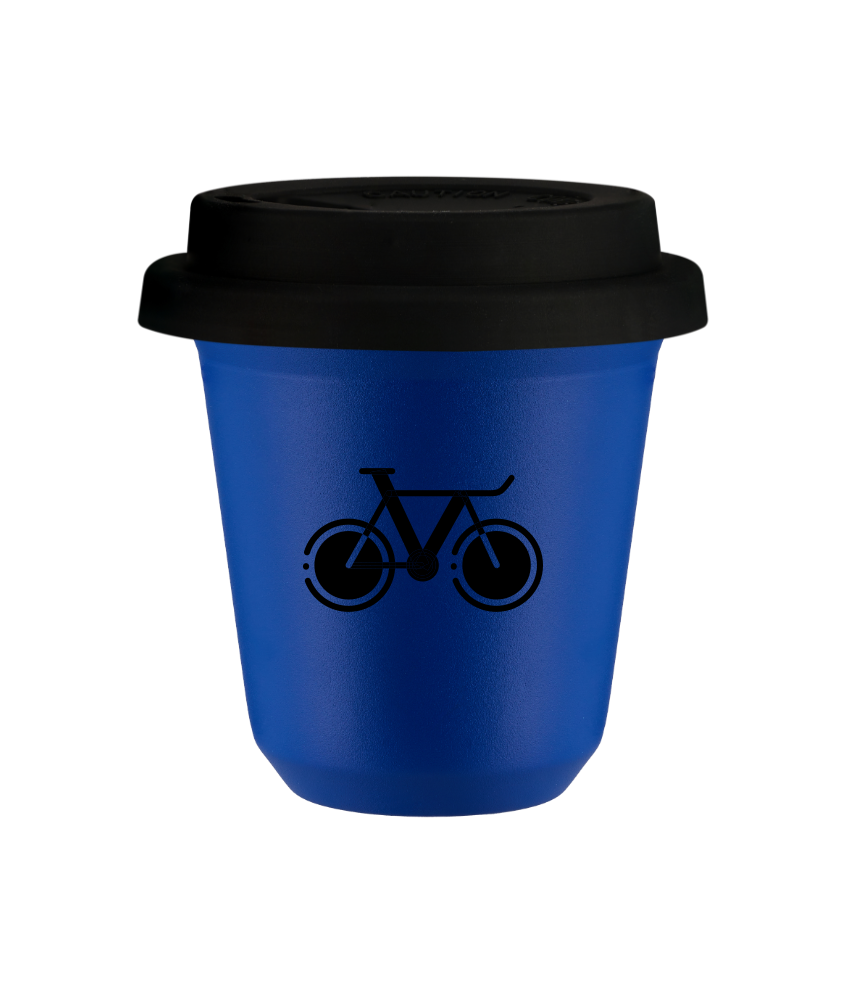 Tasse 80 ml BLEU "Vélo 1 (noir)", avec couvercle noir