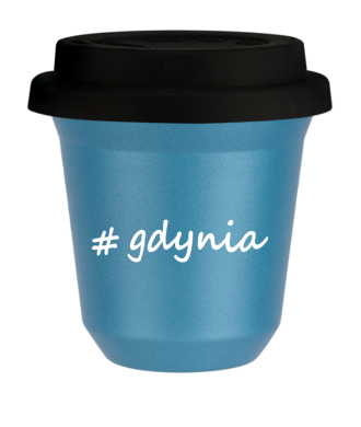 Tasse 150 ml BLEU CLAIR MÉTALLIQUE "Gdynia", avec couvercle noir Tasse 150 ml BLEU CLAIR MÉTALLIQUE "Gdynia", avec couvercle noir