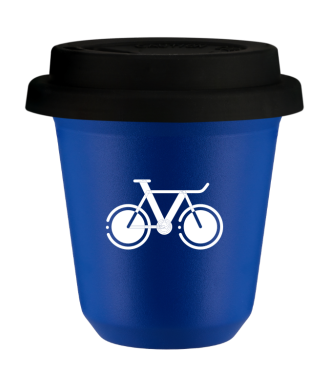 Tasse 80 ml BLEU "Vélo 1 (blanc)", avec couvercle noir Tasse 80 ml BLEU "Vélo 1 (blanc)", avec couvercle noir