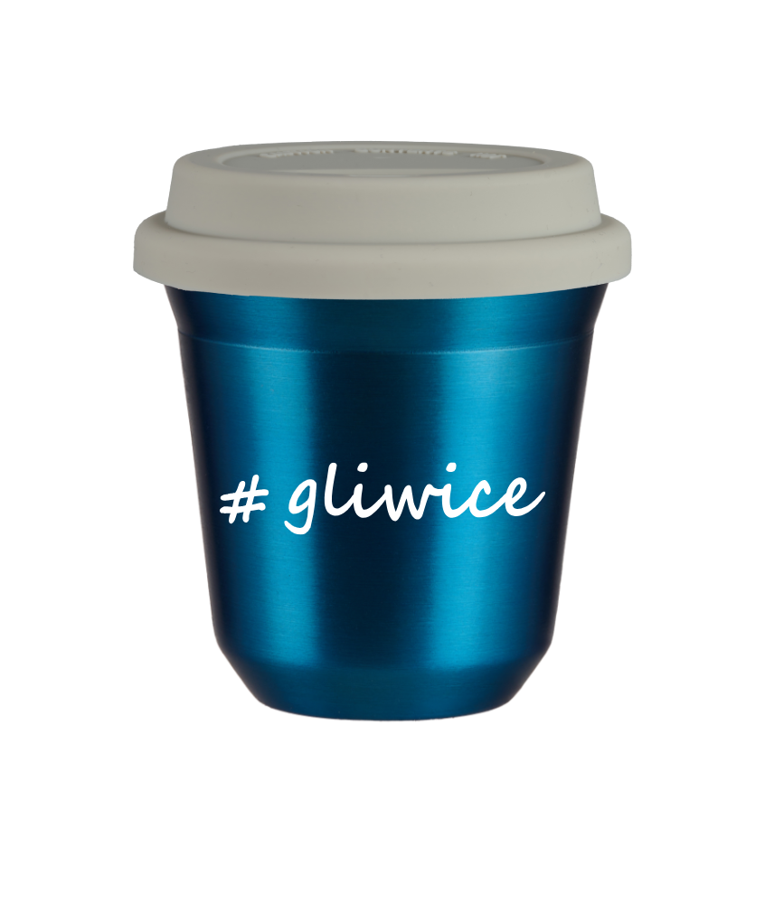 Tasse 240 ml BLEU MÉTALLIQUE "Gliwice", avec couvercle blanc Tasse 240 ml BLEU MÉTALLIQUE "Gliwice", avec couvercle blanc