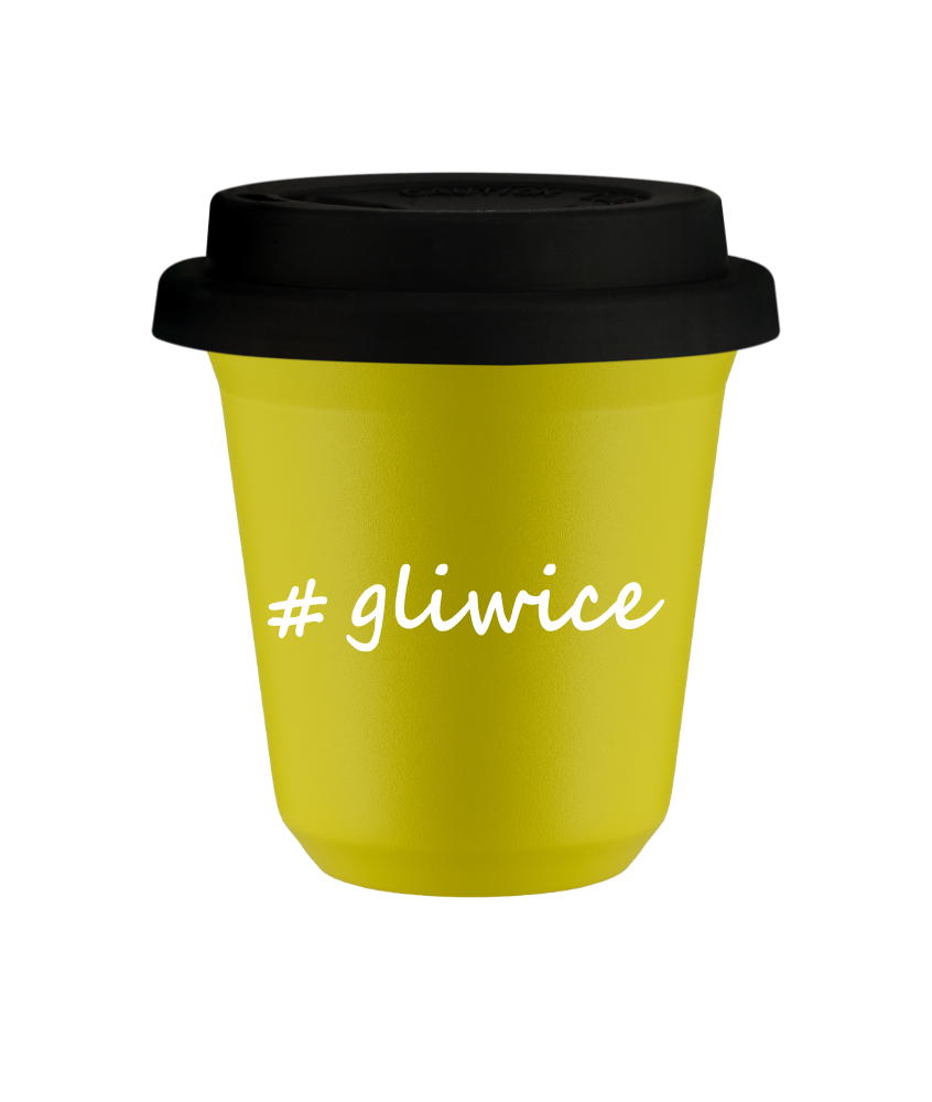 Tasse 150 ml JAUNE "Gliwice", avec couvercle noir Tasse 150 ml JAUNE "Gliwice", avec couvercle noir