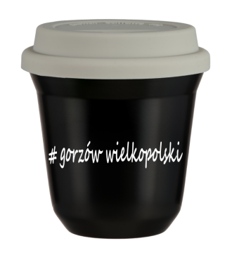Tasse 240 ml NOIR "Gorzów Wielkopolski", avec couvercle blanc Tasse 240 ml NOIR "Gorzów Wielkopolski", avec couvercle blanc