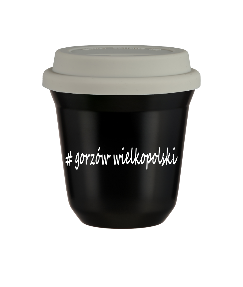 Tasse 240 ml NOIR "Gorzów Wielkopolski", avec couvercle blanc Tasse 240 ml NOIR "Gorzów Wielkopolski", avec couvercle blanc