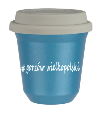 Tasse 150 ml BLEU CLAIR MÉTALLIQUE "Gorzów Wielkopolski", avec couvercle blanc Tasse 150 ml BLEU CLAIR MÉTALLIQUE "Gorzów Wielkopolski", avec couvercle blanc