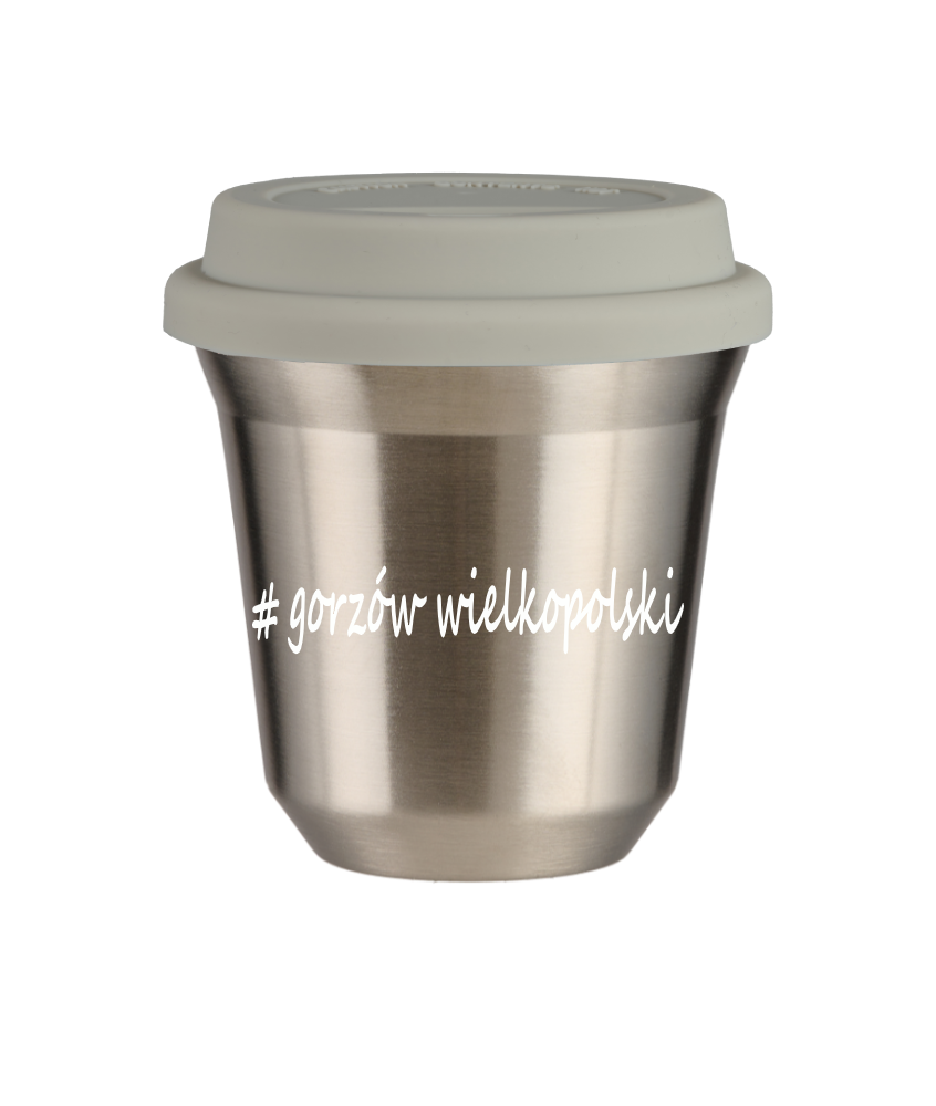 Tasse 80 ml ARGENT "Gorzów Wielkopolski", avec couvercle blanc