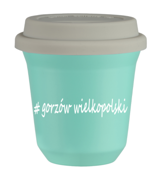 Tasse 150 ml TURQUOISE "Gorzów Wielkopolski", avec couvercle blanc Tasse 150 ml TURQUOISE "Gorzów Wielkopolski", avec couvercle blanc