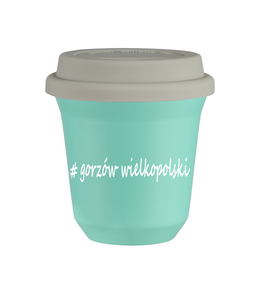 Tasse 150 ml TURQUOISE "Gorzów Wielkopolski", avec couvercle blanc Tasse 150 ml TURQUOISE "Gorzów Wielkopolski", avec couvercle blanc