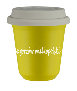 Tasse 240 ml JAUNE "Gorzów Wielkopolski", avec couvercle blanc Tasse 240 ml JAUNE "Gorzów Wielkopolski", avec couvercle blanc