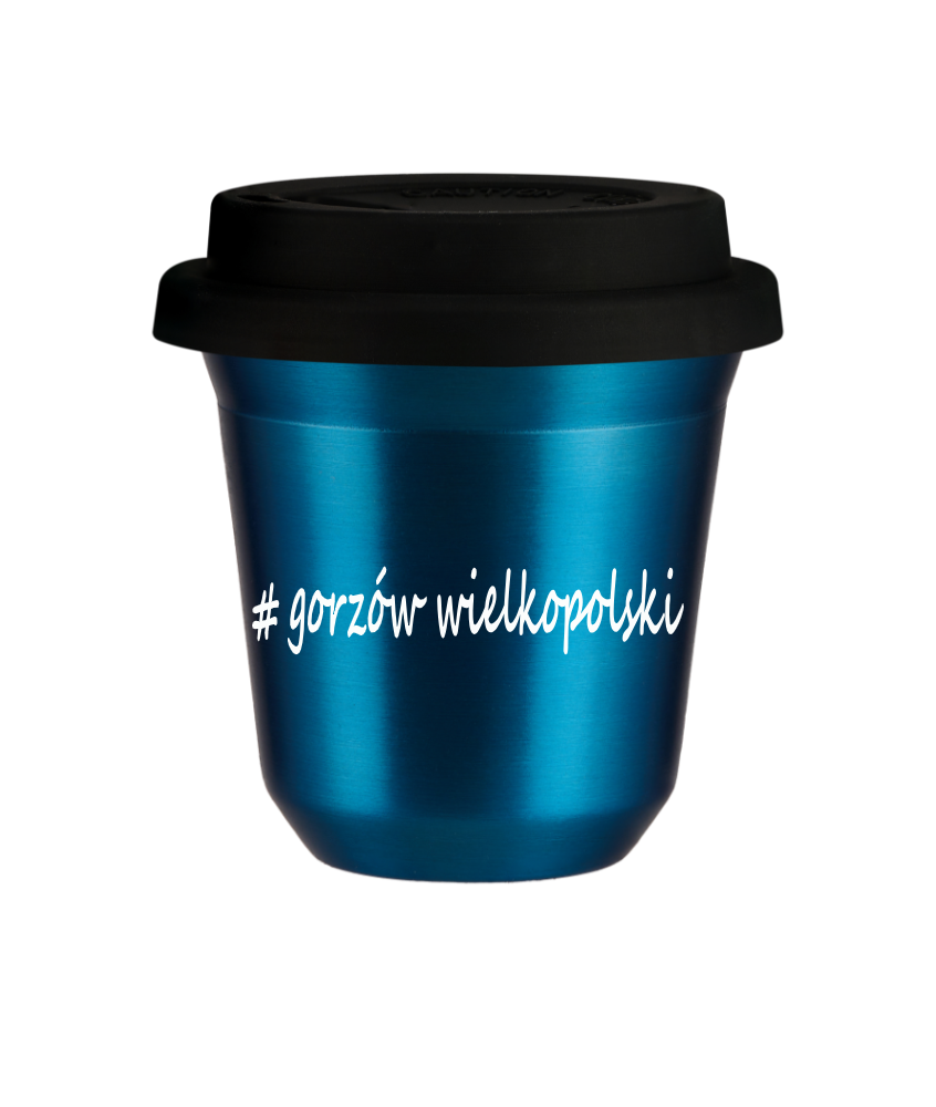 Tasse 240 ml BLEU MÉTALLIQUE "Gorzów Wielkopolski", avec couvercle noir Tasse 240 ml BLEU MÉTALLIQUE "Gorzów Wielkopolski", avec couvercle noir