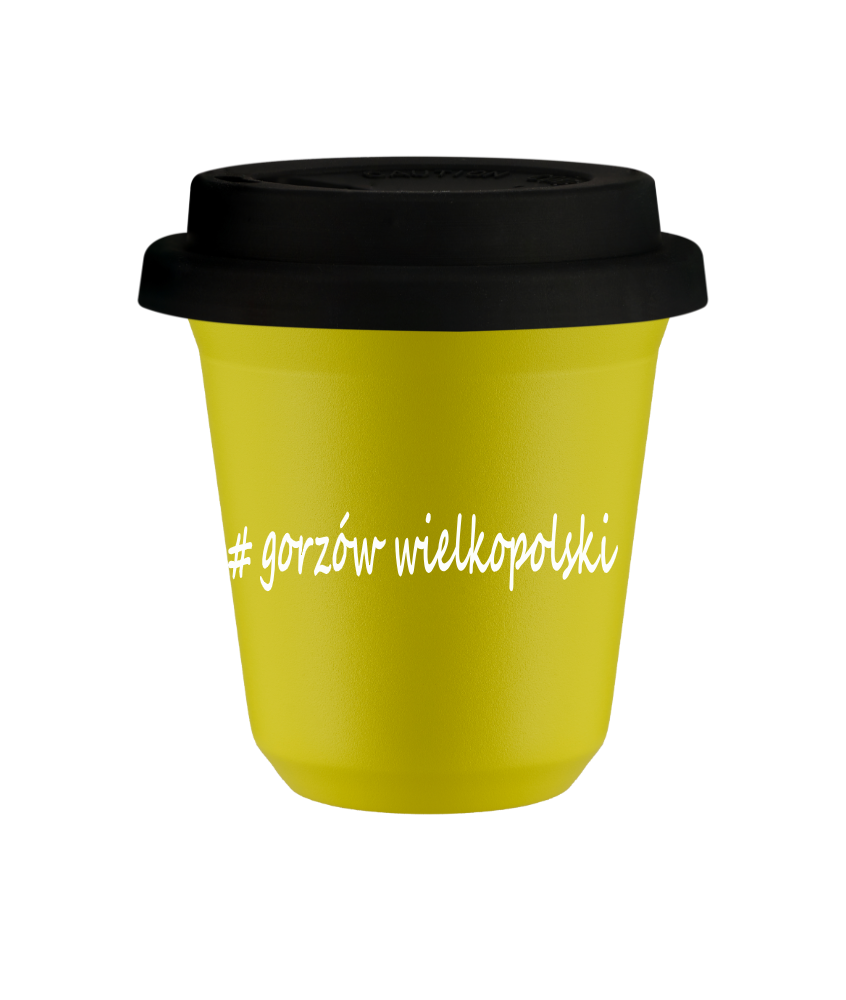 Tasse 80 ml JAUNE "Gorzów Wielkopolski", avec couvercle noir Tasse 80 ml JAUNE "Gorzów Wielkopolski", avec couvercle noir