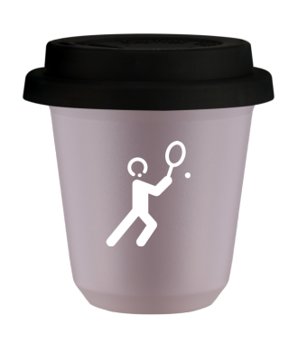 Tasse 80 ml LAVANDE "Tennis 1 (blanc)", avec couvercle noir Tasse 80 ml LAVANDE "Tennis 1 (blanc)", avec couvercle noir