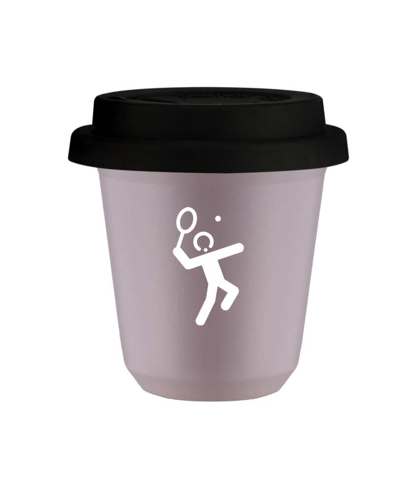 Tasse 80 ml LAVANDE "Tennis 2 (blanc)", avec couvercle noir
