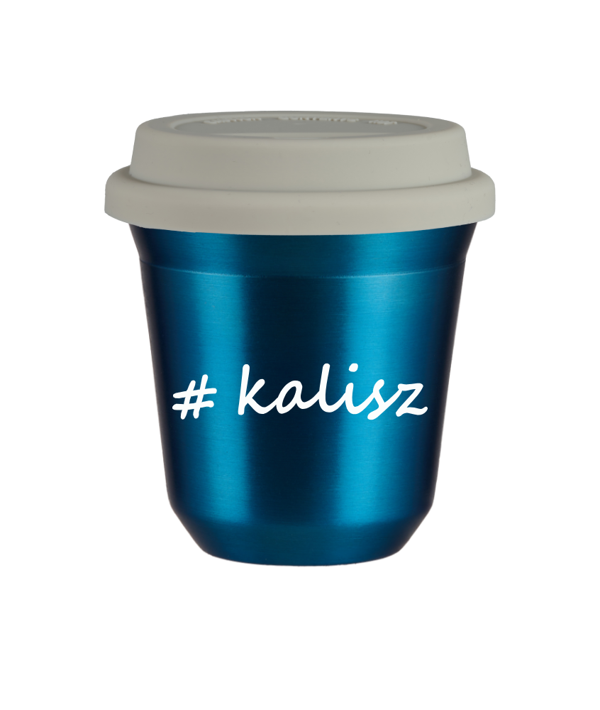Tasse 80 ml BLEU MÉTALLIQUE "Kalisz", avec couvercle blanc