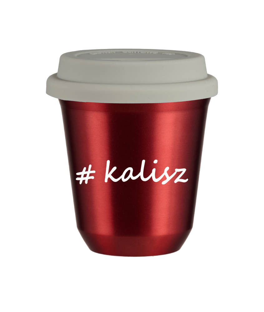 Tasse 240 ml ROUGE MÉTALLIQUE "Kalisz", avec couvercle blanc Tasse 240 ml ROUGE MÉTALLIQUE "Kalisz", avec couvercle blanc