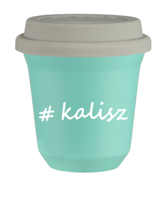 Tasse 150 ml TURQUOISE "Kalisz", avec couvercle blanc Tasse 150 ml TURQUOISE "Kalisz", avec couvercle blanc