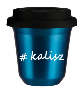 Tasse 240 ml BLEU MÉTALLIQUE "Kalisz", avec couvercle noir Tasse 240 ml BLEU MÉTALLIQUE "Kalisz", avec couvercle noir