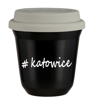 Tasse 150 ml NOIR "Katowice", avec couvercle blanc Tasse 150 ml NOIR "Katowice", avec couvercle blanc
