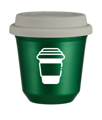 Tasse 80 ml VERT MÉTALLIQUE, avec couvercle blanc Tasse 80 ml VERT MÉTALLIQUE, avec couvercle blanc