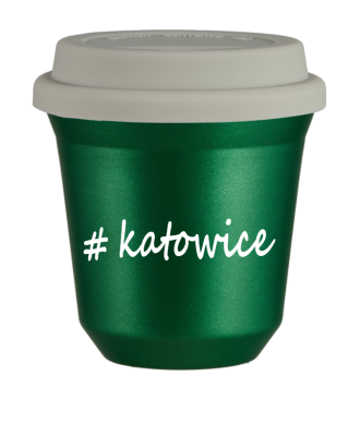 Tasse 240 ml VERT MÉTALLIQUE "Katowice", avec couvercle blanc Tasse 240 ml VERT MÉTALLIQUE "Katowice", avec couvercle blanc