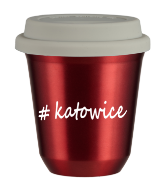 Tasse 240 ml ROUGE MÉTALLIQUE "Katowice", avec couvercle blanc Tasse 240 ml ROUGE MÉTALLIQUE "Katowice", avec couvercle blanc