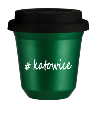 Tasse 150 ml VERT MÉTALLIQUE "Katowice", avec couvercle noir Tasse 150 ml VERT MÉTALLIQUE "Katowice", avec couvercle noir