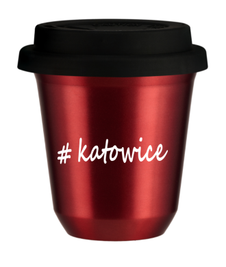 Tasse 240 ml ROUGE MÉTALLIQUE "Katowice", avec couvercle noir Tasse 240 ml ROUGE MÉTALLIQUE "Katowice", avec couvercle noir
