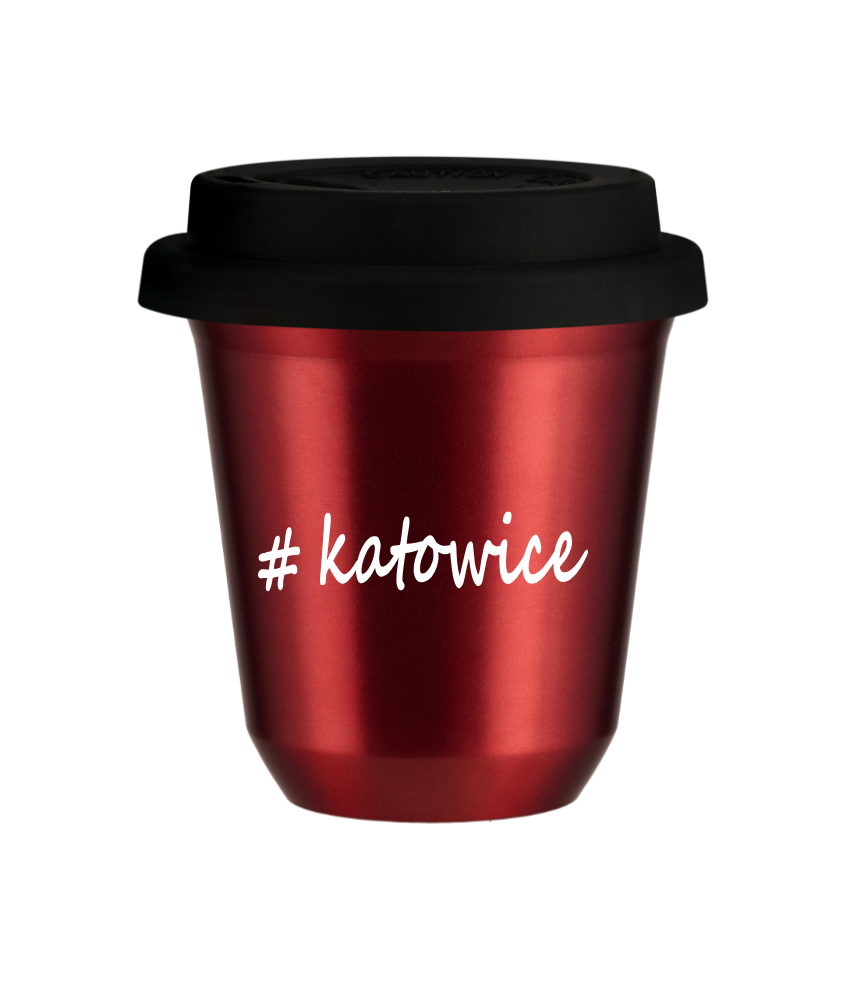 Tasse 240 ml ROUGE MÉTALLIQUE "Katowice", avec couvercle noir Tasse 240 ml ROUGE MÉTALLIQUE "Katowice", avec couvercle noir