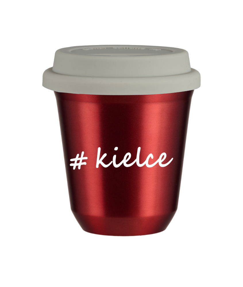 Tasse 240 ml ROUGE MÉTALLIQUE "Kielce", avec couvercle blanc Tasse 240 ml ROUGE MÉTALLIQUE "Kielce", avec couvercle blanc