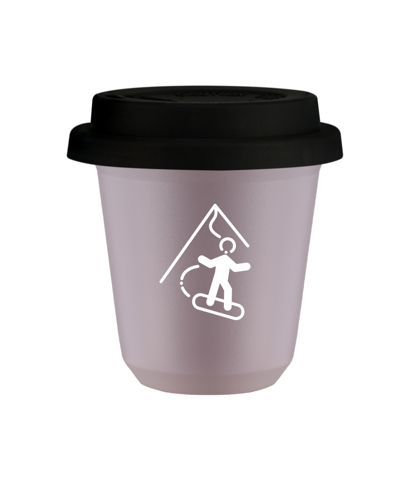 Tasse 80 ml LAVANDE "Snowboard (blanc)", avec couvercle noir