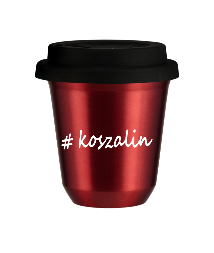 Tasse 150 ml ROUGE MÉTALLIQUE "Koszalin", avec couvercle noir Tasse 150 ml ROUGE MÉTALLIQUE "Koszalin", avec couvercle noir