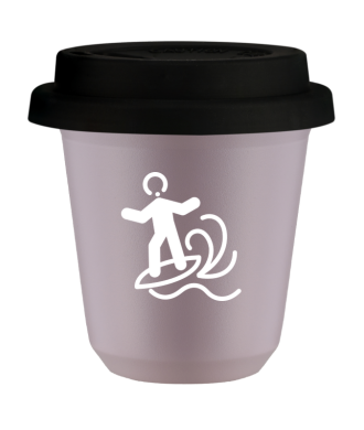 Tasse 80 ml LAVANDE "Planche à voile (blanc)", avec couvercle noir Tasse 80 ml LAVANDE "Planche à voile (blanc)", avec couvercle noir