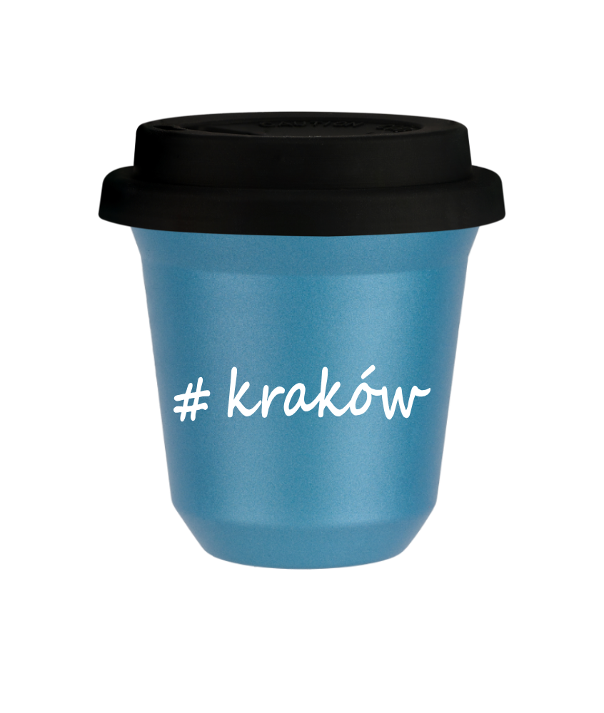 Tasse 150 ml BLEU CLAIR MÉTALLIQUE "Kraków", avec couvercle noir Tasse 150 ml BLEU CLAIR MÉTALLIQUE "Kraków", avec couvercle noir