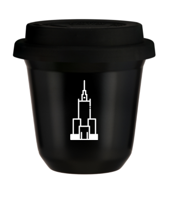 Tasse 80 ml NOIR "Pałac kultury i nauki (blanc)", avec couvercle noir Tasse 80 ml NOIR "Pałac kultury i nauki (blanc)", avec couvercle noir