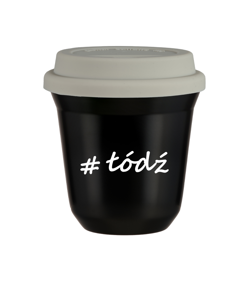 Tasse 150 ml NOIR "Łódź", avec couvercle blanc Tasse 150 ml NOIR "Łódź", avec couvercle blanc