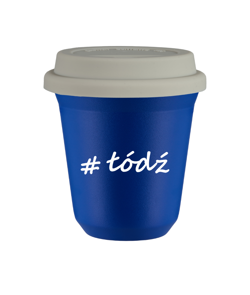 Tasse 240 ml BLEU "Łódź", avec couvercle blanc Tasse 240 ml BLEU "Łódź", avec couvercle blanc