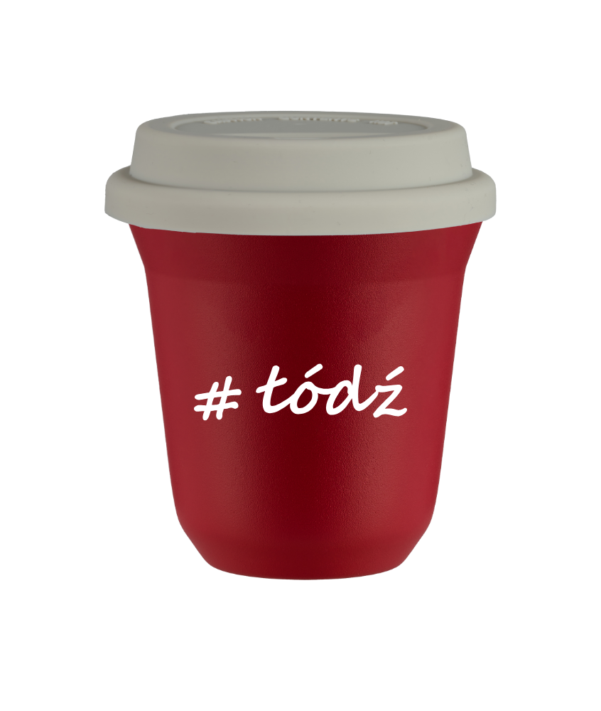 Tasse 80 ml ROUGE "Łódź", avec couvercle blanc