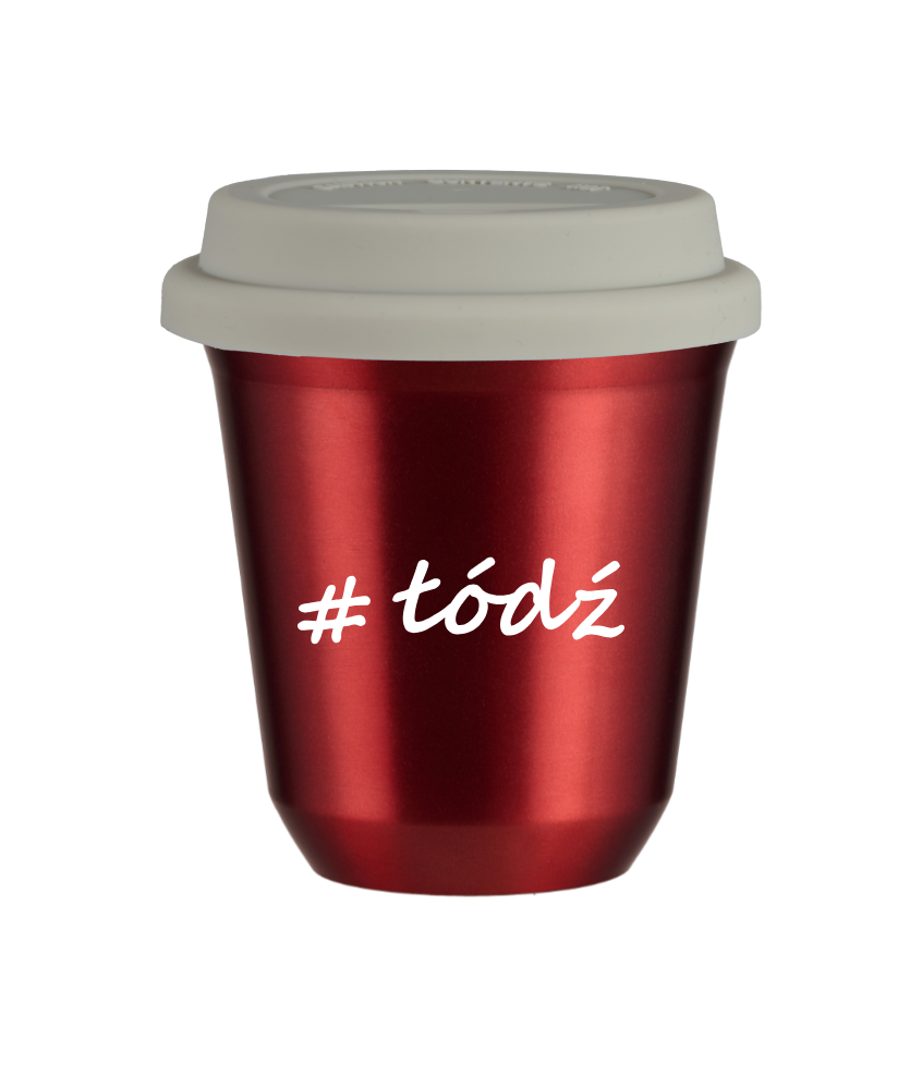 Tasse 80 ml ROUGE MÉTALLIQUE "Łódź", avec couvercle blanc Tasse 80 ml ROUGE MÉTALLIQUE "Łódź", avec couvercle blanc