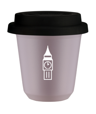 Tasse 80 ml LAVANDE "BIG BEN (blanc)", avec couvercle noir Tasse 80 ml LAVANDE "BIG BEN (blanc)", avec couvercle noir