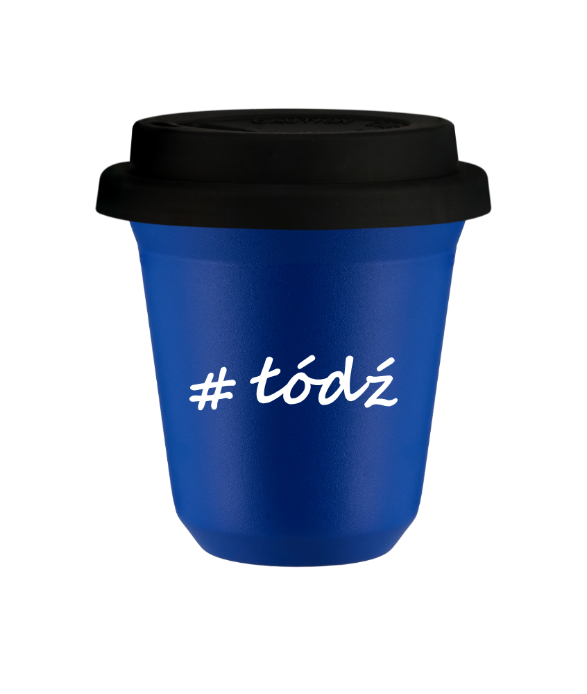 Tasse 150 ml BLEU "Łódź", avec couvercle noir