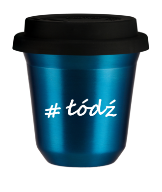 Tasse 80 ml BLEU MÉTALLIQUE "Łódź", avec couvercle noir Tasse 80 ml BLEU MÉTALLIQUE "Łódź", avec couvercle noir