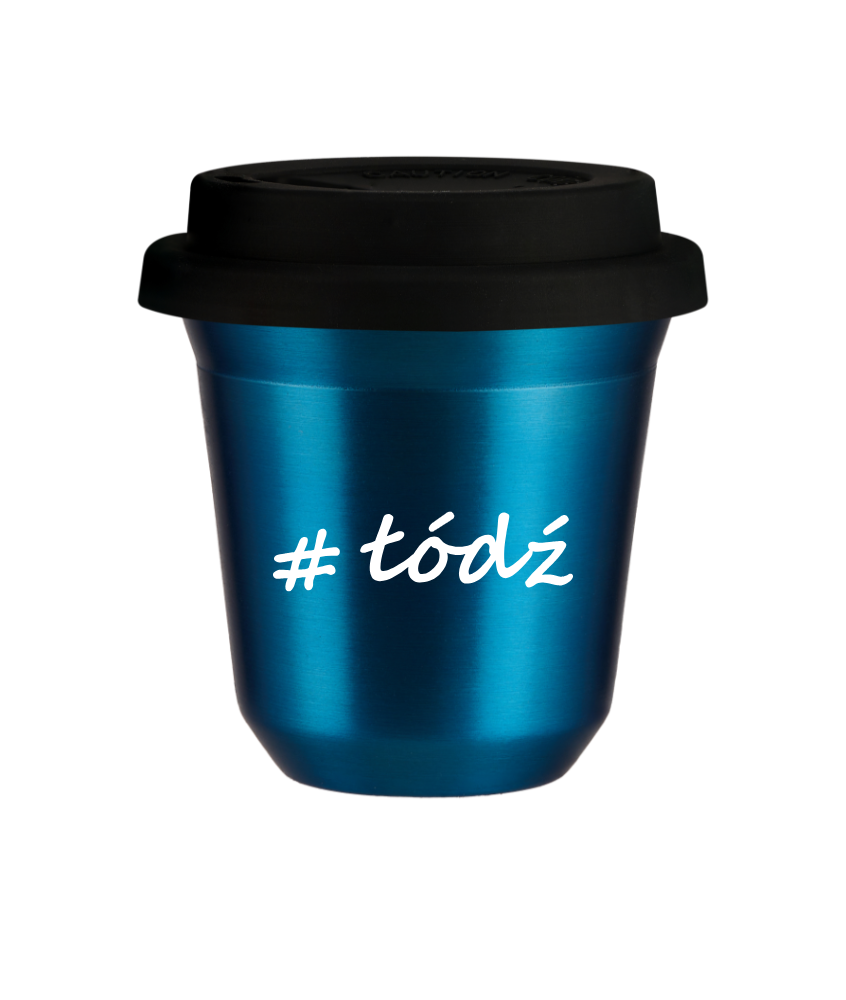 Tasse 80 ml BLEU MÉTALLIQUE "Łódź", avec couvercle noir Tasse 80 ml BLEU MÉTALLIQUE "Łódź", avec couvercle noir