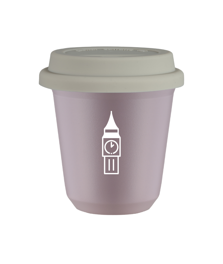 Tasse 80 ml LAVANDE "BIG BEN (blanc)", avec couvercle blanc