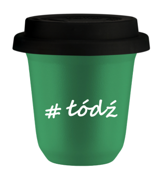 Tasse 150 ml VERT "Łódź", avec couvercle noir Tasse 150 ml VERT "Łódź", avec couvercle noir