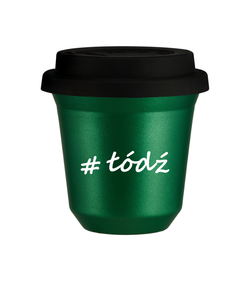 Tasse 80 ml VERT MÉTALLIQUE "Łódź", avec couvercle noir Tasse 80 ml VERT MÉTALLIQUE "Łódź", avec couvercle noir