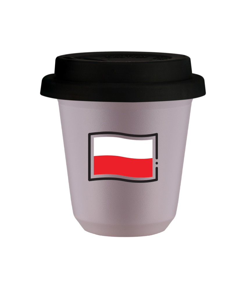 Tasse 80 ml LAVANDE "Drapeau polonais", avec couvercle noir