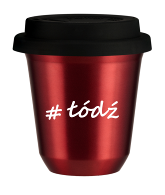 Tasse 150 ml ROUGE MÉTALLIQUE "Łódź", avec couvercle noir Tasse 150 ml ROUGE MÉTALLIQUE "Łódź", avec couvercle noir