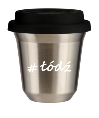 Tasse 240 ml ARGENT "Łódź", avec couvercle noir Tasse 240 ml ARGENT "Łódź", avec couvercle noir