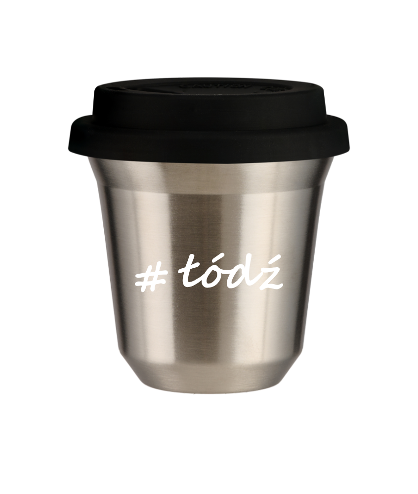 Tasse 240 ml ARGENT "Łódź", avec couvercle noir Tasse 240 ml ARGENT "Łódź", avec couvercle noir