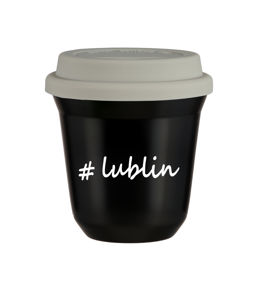Tasse 240 ml NOIR "Lublin", avec couvercle blanc Tasse 240 ml NOIR "Lublin", avec couvercle blanc