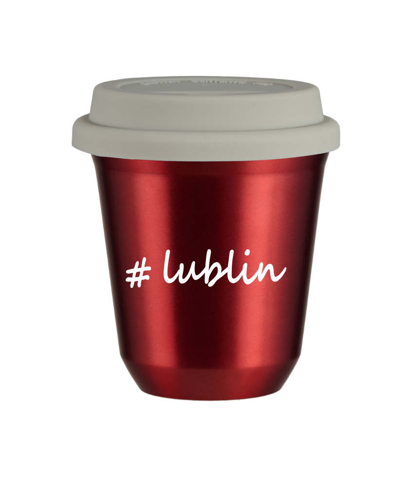 Tasse 80 ml ROUGE MÉTALLIQUE "Lublin", avec couvercle blanc